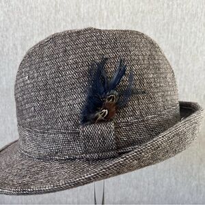 Club Monaco Brown Tweed Hat with Feather Accent